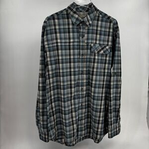 Duck Camp Plaid Button Down Shirt Mens L-Tall Blue Grey Technical Fishing Hiking